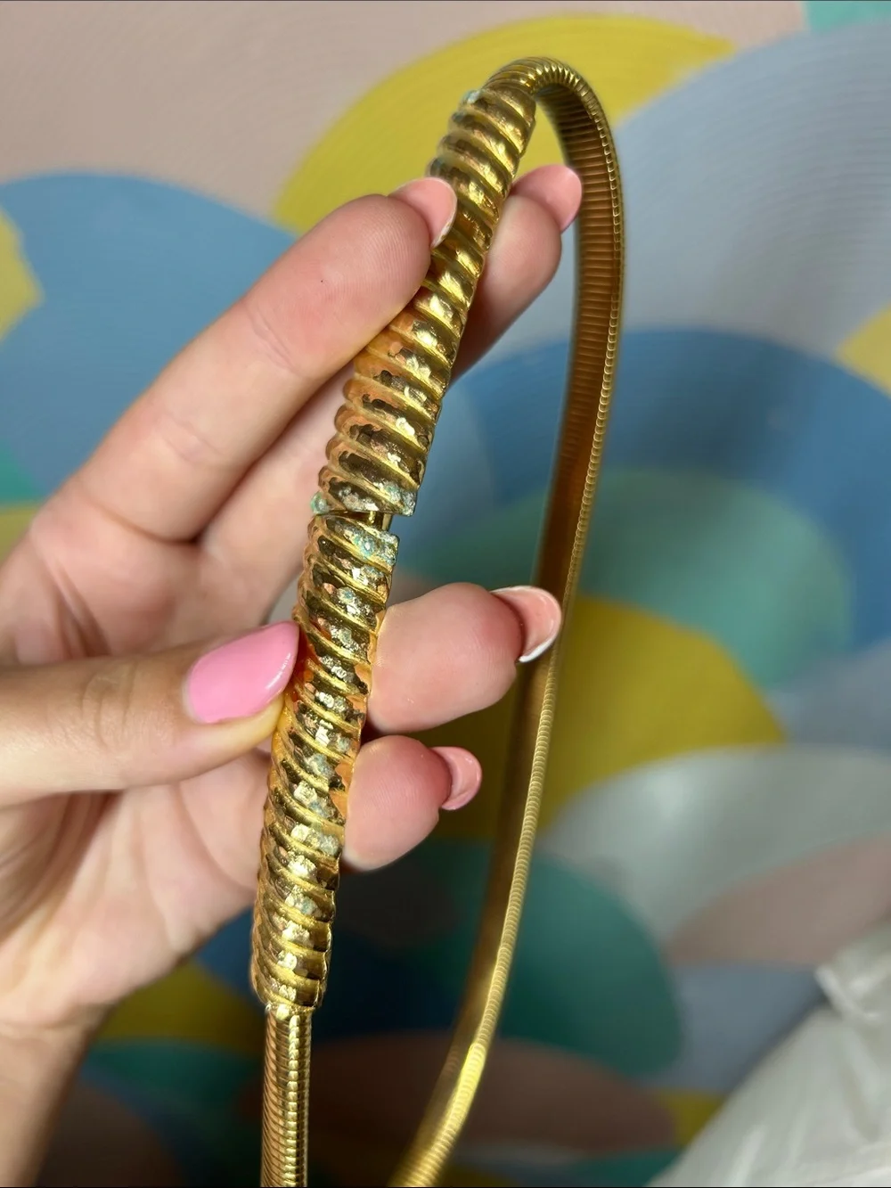 Vintage 1980s Gold Ribbed Metal Waist Chain Belt - Women Accessories
